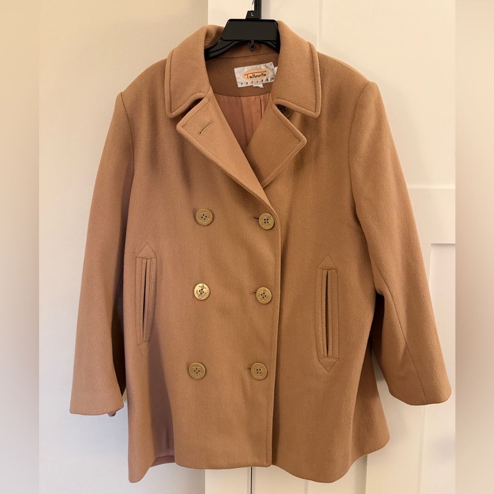 Talbots 100% Wool Camel Pea Coat Vintage Pristine Condition 14 Petite